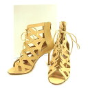 【スプリングセール】マノロ ブラニク サンダル #37 12 編み上げ ベージュ レザー Manolo Blahnik 【マノロ ブラニク】 t1063s 【中...