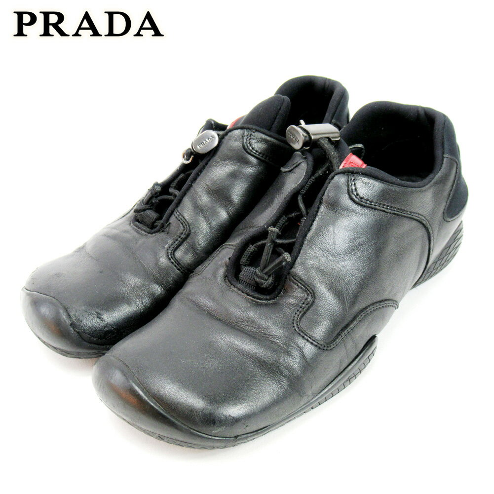 【スプリングセール30％OFF】プラダ PRADA スニーカー シューズ 靴 レディース #36ハーフ ブラック ナイロン×レザー 【プラダ】 C3591 【中古】