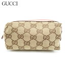 【スプリングセール】【中古】 グッチ 化粧ポーチ ポーチ GGキャンバス ピンク ベージュ キャンバス×レザー Gucci 【グッチ】 t10097s !