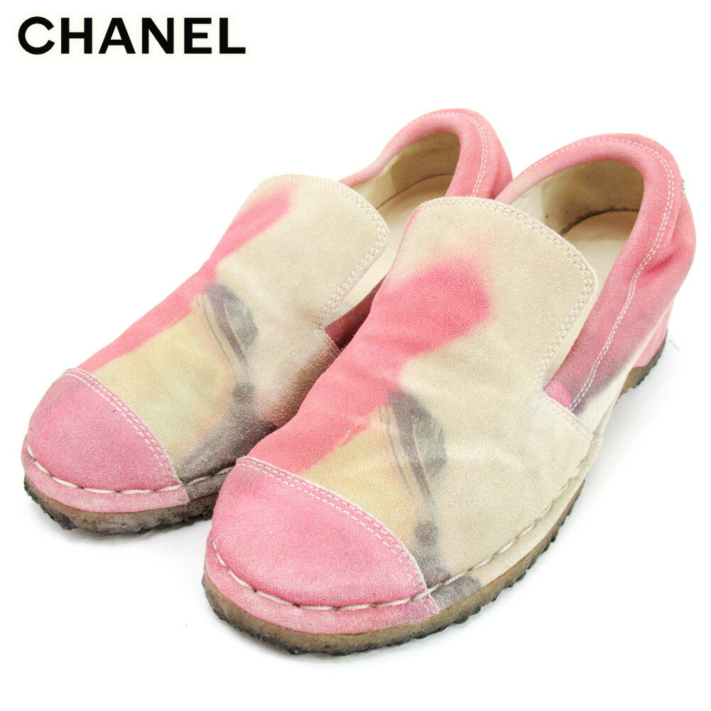 【スプリングセール30％OFF】シャネル CHANEL スリッポン シューズ 靴 レディース ♯36ハーフ ピンク ベージュ スエード 【シャネル】 T10134 【中古】