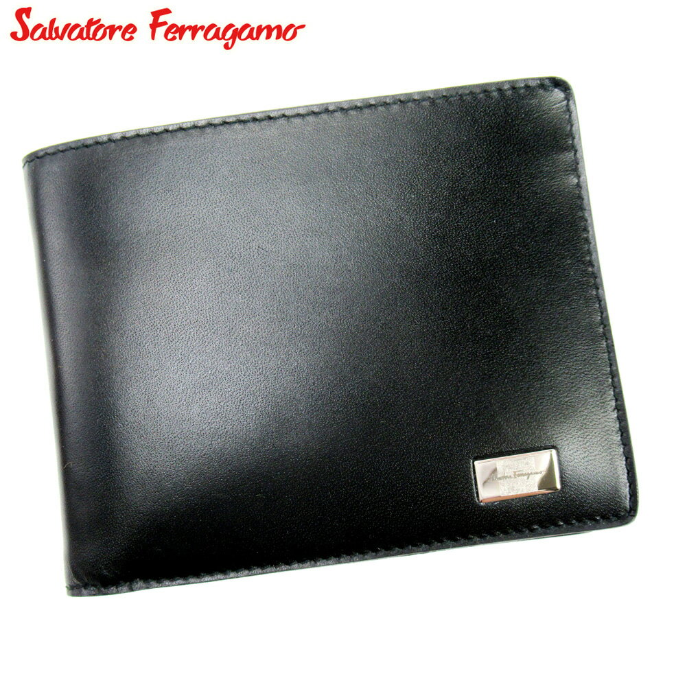 【スプリングセール30％OFF】サルヴァトーレ フェラガモ Salvatore Ferragamo 二つ折り 札入れ 二つ折り 財布 レディース メンズ ブラック レザー 【フェラガモ】 T10158 【中古】