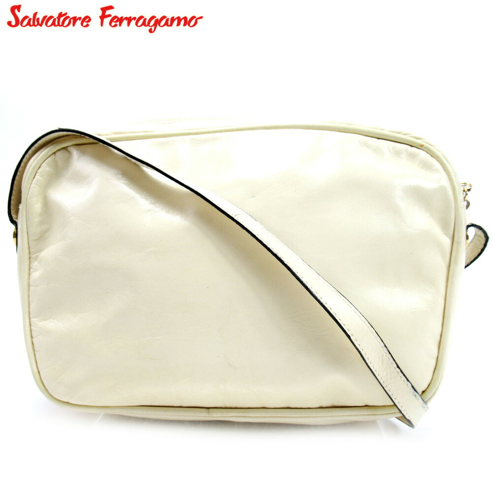 【スプリングセール30％OFF】サルヴァトーレ フェラガモ ショルダーバッグ バック 斜めがけショルダー ベージュ レザー Salvatore Ferragamo 【フェラガモ】 t10165s 【中古】