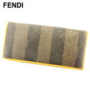 【春の大感謝祭 30％OFF】フェンディ 長財布 ファスナー付き 財布 ペカン ベージュ ブラック PVC×レザー FENDI 【フェンディ】 f1515s 【中古】