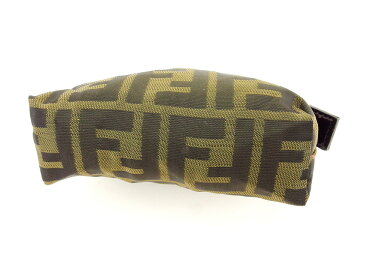 【中古】 フェンディ FENDI ポーチ 化粧ポーチ レディース メンズ ブラック ベージュ ブラウン キャンバス×レザー T10357 .