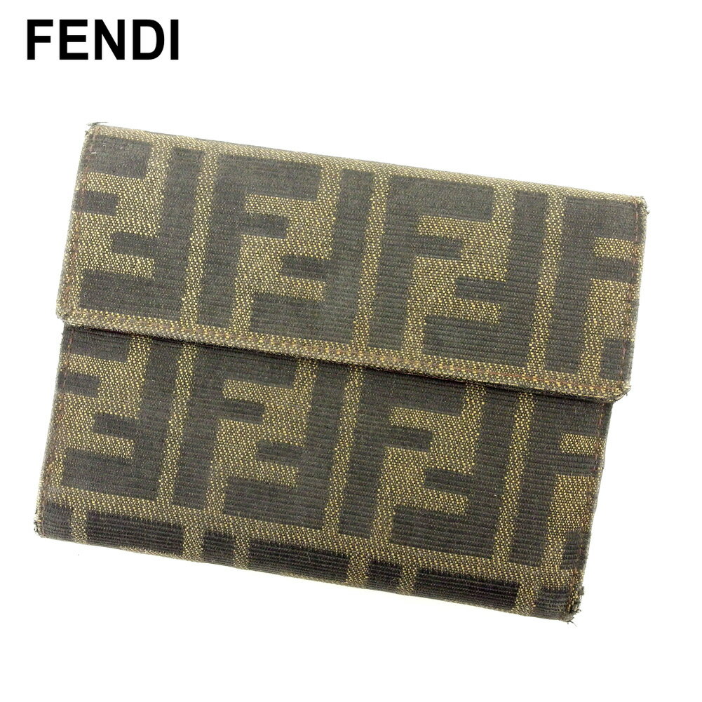 【スプリングセール30％OFF】フェンディ 三つ折り 財布 ズッカ ブラック ベージュ ブラウン キャンバス×レザー FENDI 三つ折りサイフ サイフ 財布 折りタタミ 三つ折り財布財布 ユニセックス 小物 人気 男性 女性 【フェンディ】 T10369 【中古】