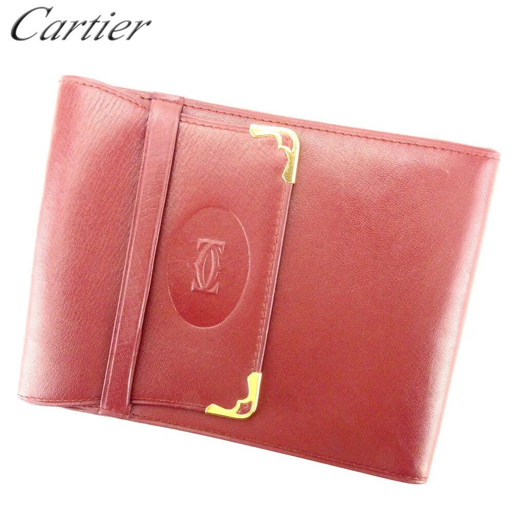 【スプリングセール30％OFF】カルティエ 三つ折り 札入れ 小切手ケース マストライン ボルドー ゴールド レザー Cartier 【カルティエ】 t10370s 【中古】