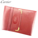【スプリングセール】カルティエ Cartier 三つ折り 札入れ 小切手ケース レディース メンズ ボルドー ゴールド レザー 【カルティエ】 T10370 【...