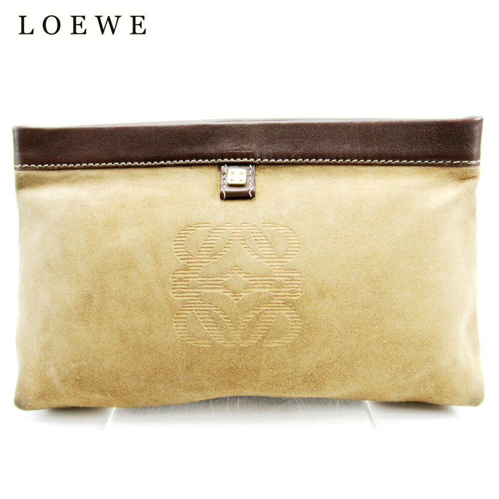 【スプリングセール30％OFF】ロエベ クラッチバッグ バック ポーチ アナグラム ベージュ スエード×レザー LOEWE セカンドバッグ バック ファッション 収納バッグ バック 【ロエベ】 T10468 【中古】