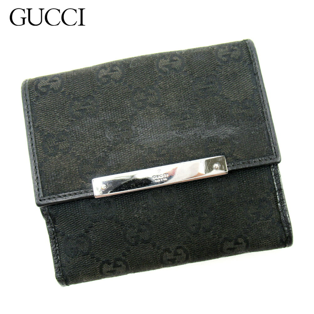 【スプリングセール30％OFF】グッチ Wホック財布 二つ折り 財布 GG柄 ブラック キャンバス×レザー Gucci ホックサイフ ホック財布 財布 サイフ財布 ユニセックス 小物 【グッチ】 T10504 【中古】