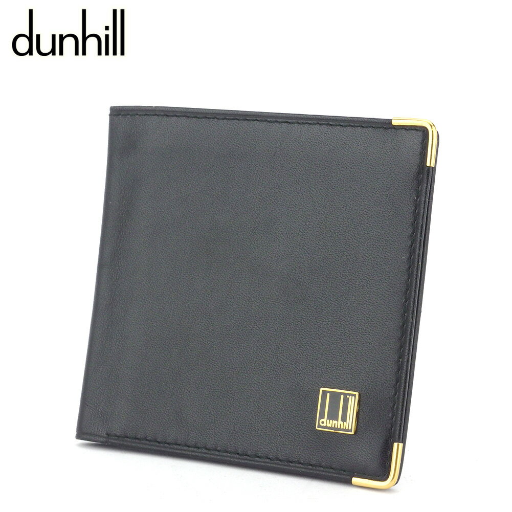 【スプリングセール30％OFF】ダンヒル 二つ折り 札入れ メンズ ロゴプレート ブラック ゴールド レザー dunhill 【ダンヒル】 g1414s 【中古】