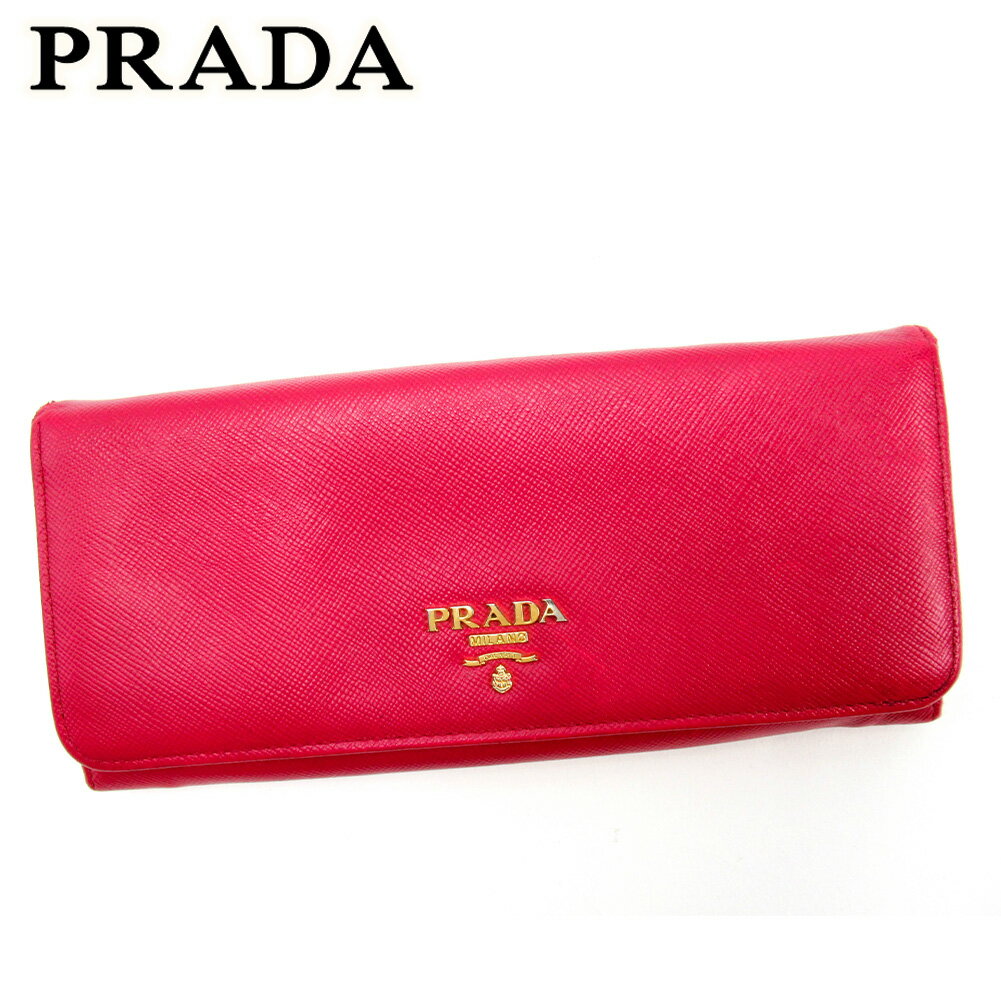 【スプリングセール30％OFF】プラダ 長財布 ファスナー付き 長財布 レディース ピンク レザー PRADA 【プラダ】 t16749s 【中古】