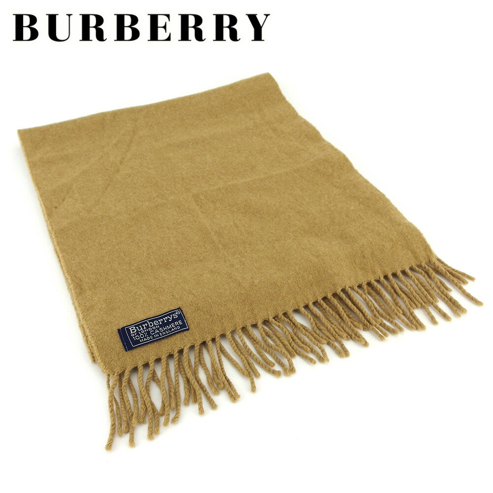 【スプリングセール】バーバリー マフラー フリンジ付き Burberrys 無地 ベージュ カシミア BURBERRY 【バーバリー】 T16813 【中古】