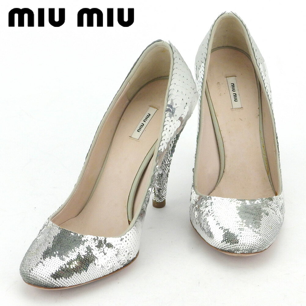 【スプリングセール30％OFF】ミュウミュウ パンプス シューズ 靴 レディース ♯35 ハイヒール スパンコール シルバー miu miu T16843 ブランド 【中古】