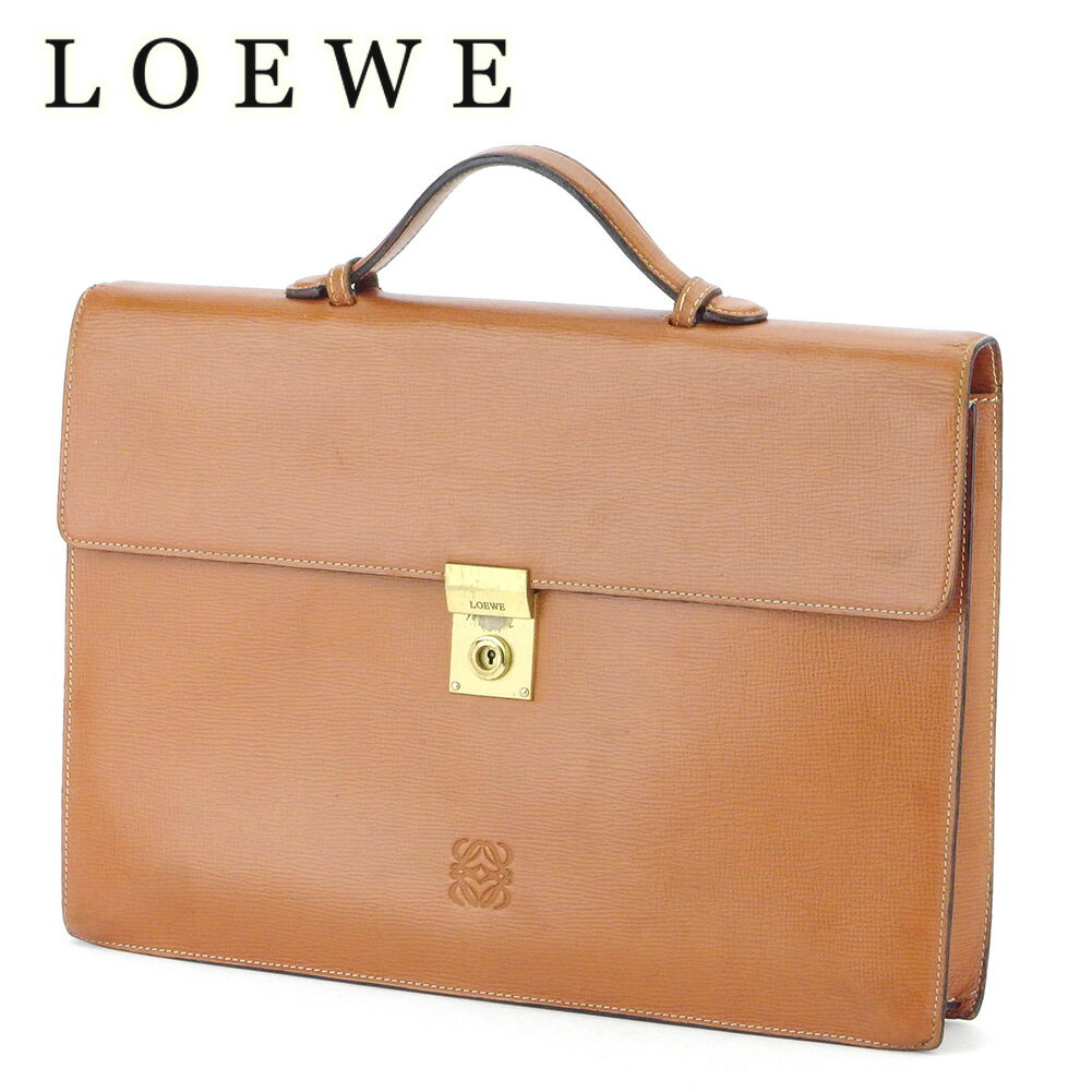 【スプリングセール30％OFF】ロエベ ビジネスバッグ バック ブリーフケース メンズ アナグラム ブラウン レザー LOEWE 【ロエベ】 t16871s 【中古】