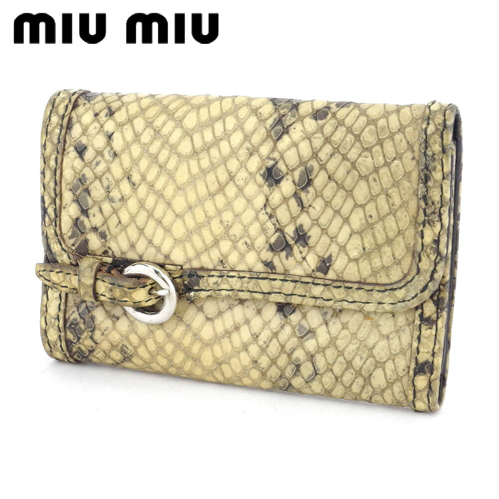 【スプリングセール30％OFF】ミュウミュウ キーケース レディース メンズ パイソン型押し ベージュ レザー miu miu 【ミュウミュウ】 T16896 【中古】