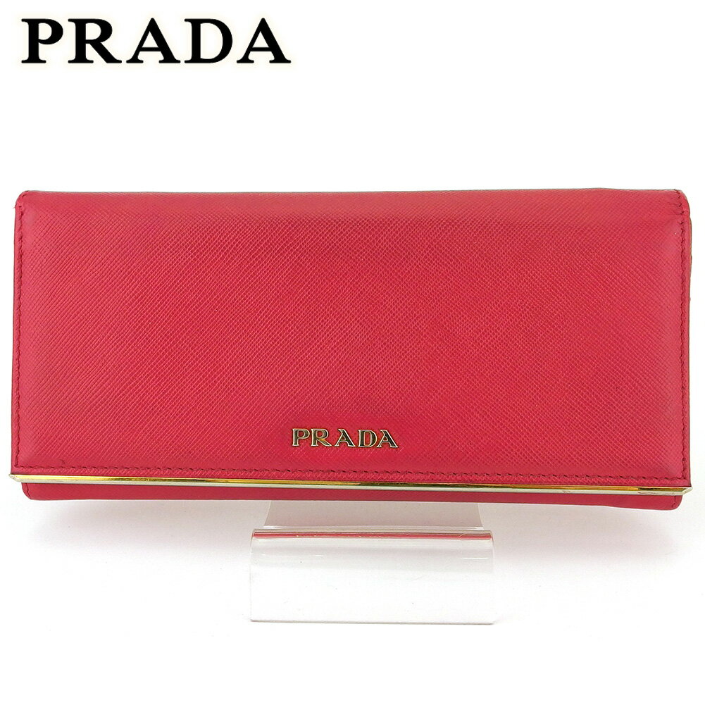 【スプリングセール30％OFF】プラダ 長財布 ファスナー付き 財布 レディース ロゴ ピンク ゴールド サフィアーノレザー PRADA 【プラダ】 T16970 【中古】