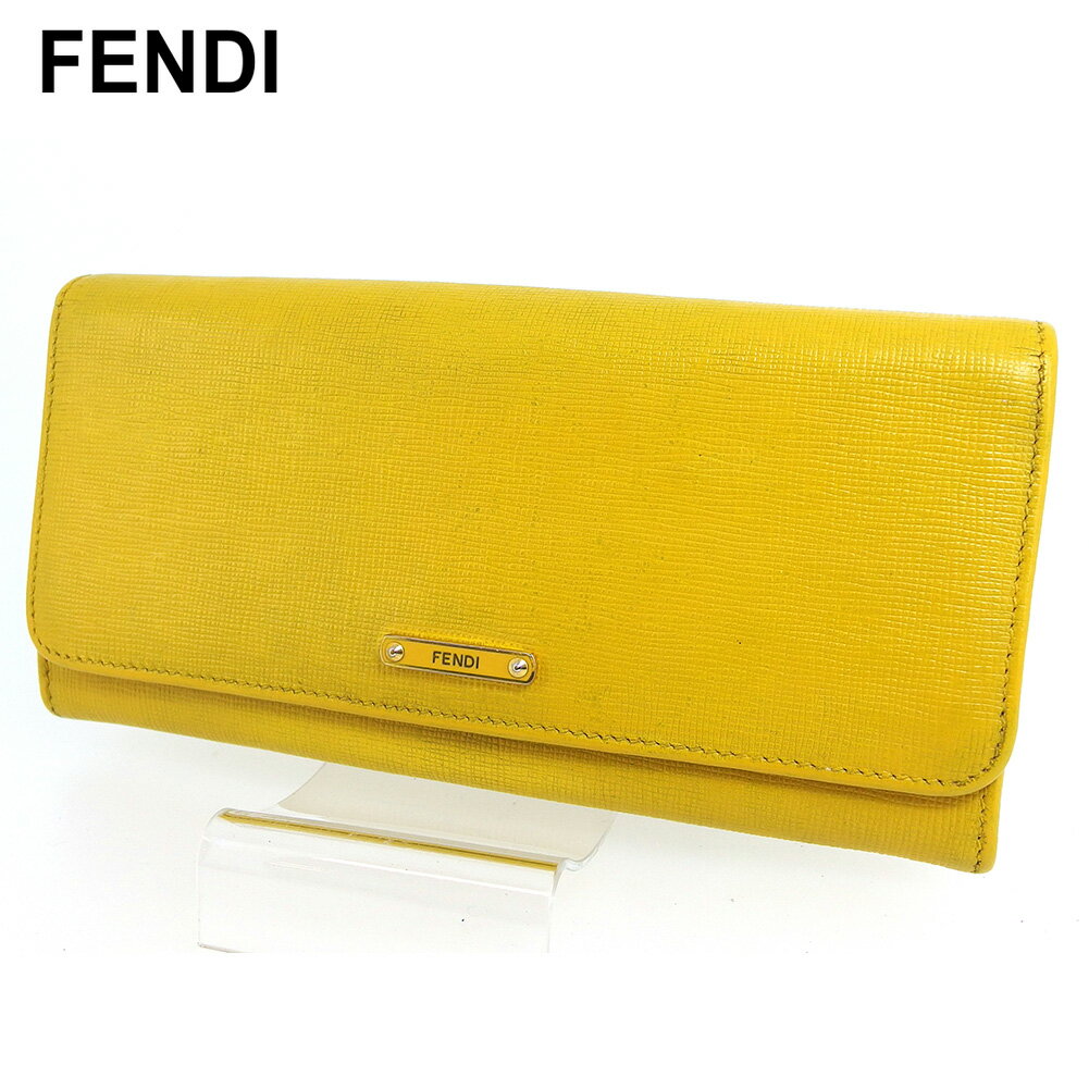 【スプリングセール30％OFF】フェンディ 長財布 ファスナー付き 財布 レディース ロゴプレート イエロー ゴールド レザー FENDI 【フェンディ】 T16980 【中古】