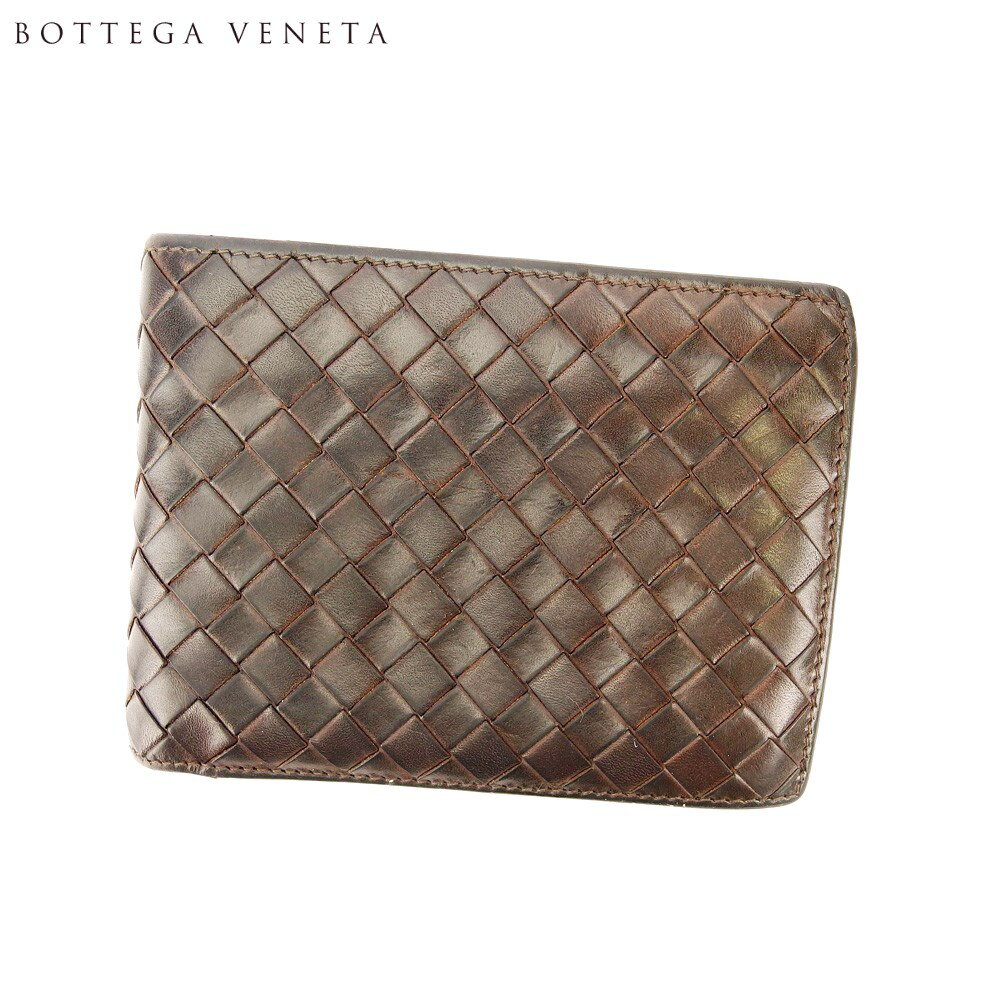 【スプリングセール30％OFF】ボッテガ ヴェネタ 二つ折り 財布 イントレチャート ブラウン レザー BOTTEGA VENETA 【ボッテガ・ヴェネタ】 d2157s 【中古】