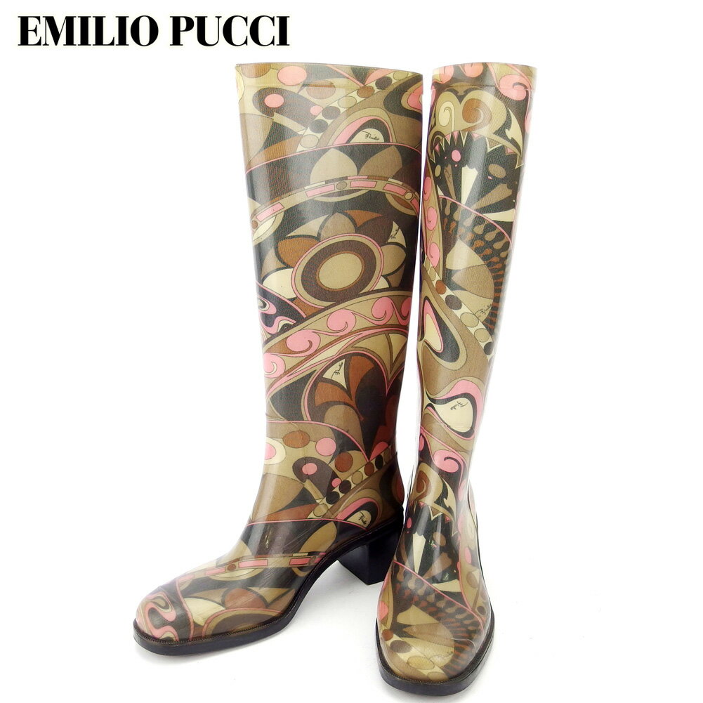 【スプリングセール30％OFF】エミリオ プッチ EMILIO PUCCI レインブーツ シューズ 靴 レディース ♯37 ロング ブーツ ベージュ ブラウン ピンク系 ラバー 【エミリオ プッチ】 T17017 【中古】