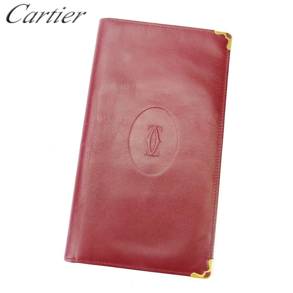 【スプリングセール】カルティエ 長札入れ 札入れ マストライン ボルドー ゴールド レザー Cartier 【カルティエ】 t17021s 【中古】