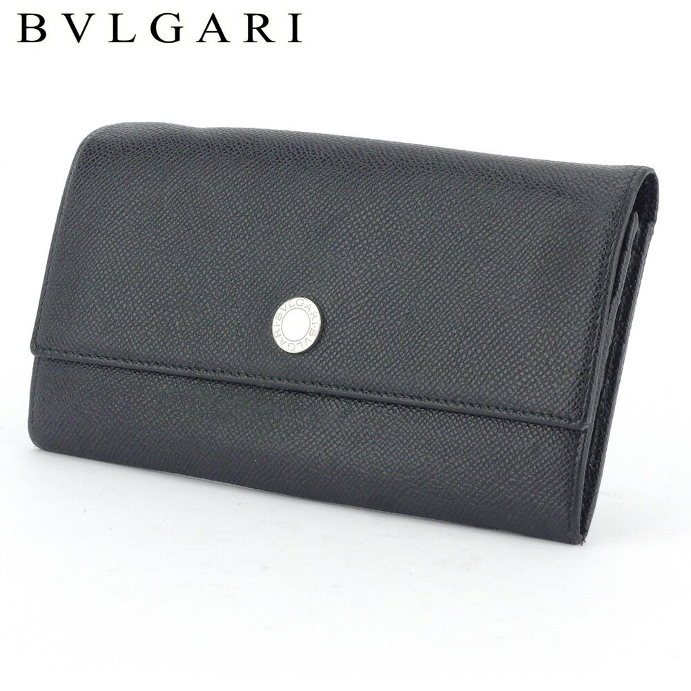 【スプリングセール】ブルガリ 長財布 ファスナー付き 財布 レディース メンズ ロゴボタン ブラック シルバー レザー BVLGARI 【ブルガリ】 t17136s 【中古】