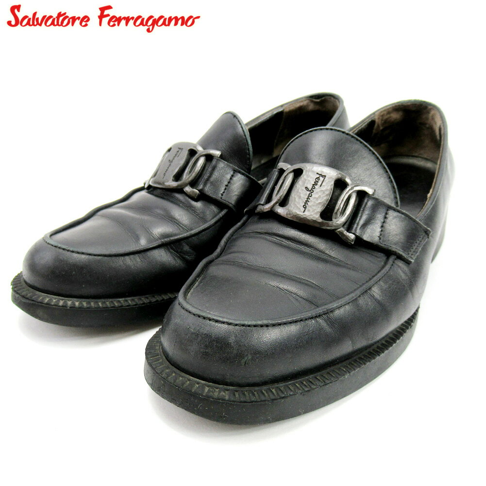 【スプリングセール30％OFF】サルヴァトーレ フェラガモ ローファー シューズ 靴 ヴァラ金具 ブラック レザー Salvatore Ferragamo 【フェラガモ】 d2193s 【中古】