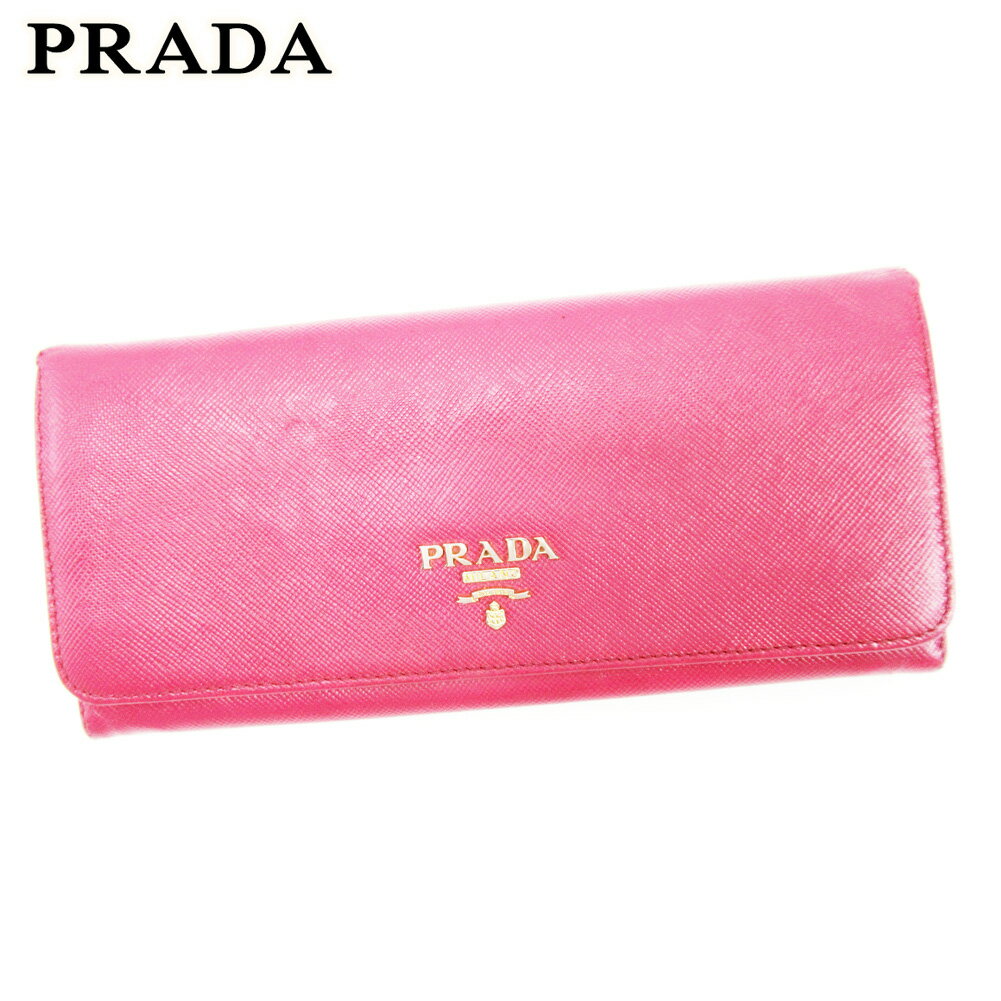 【スプリングセール30％OFF】プラダ 長財布 ファスナー付き 長財布 ピンク レザー PRADA 長サイフ サイフ 収納ブランド財布 ユニセックス 小物 【プラダ】 T17226 【中古】