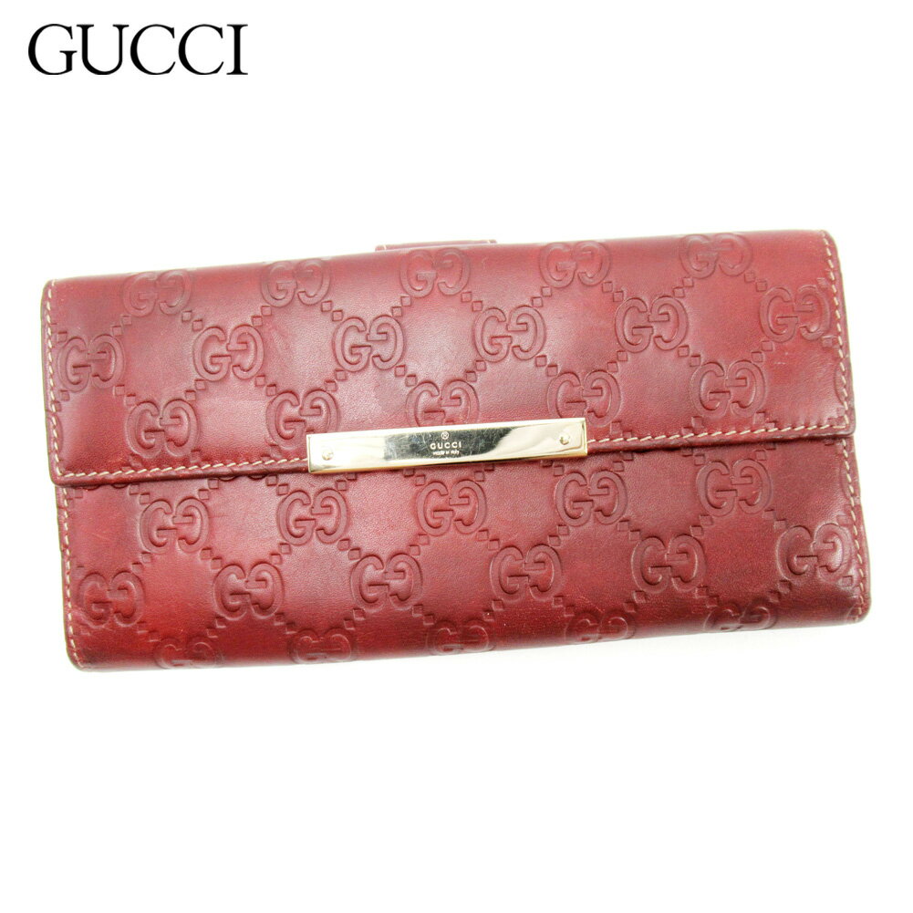 【スプリングセール】グッチ 長財布 Wホック グッチシマ ボルドー レザー Gucci 長サイフ サイフ 収納ブランド財布 ユニセックス 小物 【グッチ】 T17243 【中古】