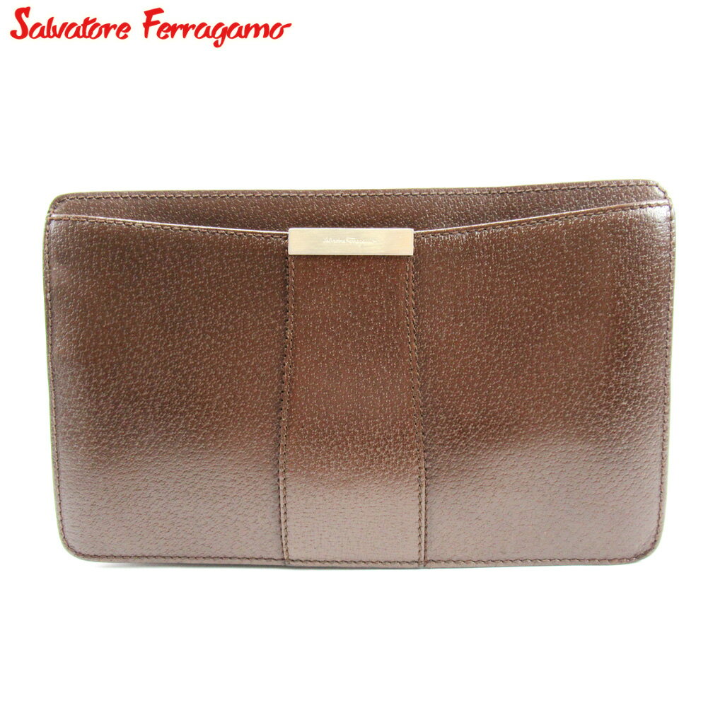 【スプリングセール30％OFF】サルヴァトーレ フェラガモ クラッチバッグ バック セカンドバッグ バック ブラウン レザー Salvatore Ferragamo 【フェラガモ】 t17260s 【中古】