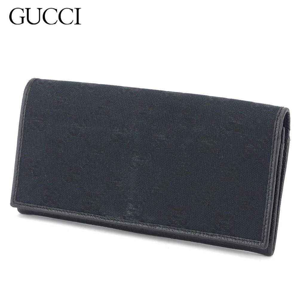 【スプリングセール30％OFF】グッチ 長財布 ファスナー付き 財布 GGキャンバス ブラック キャンバス×レザー GUCCI 【グッチ】 L2940 【中古】