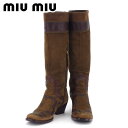 【冬のTHEセール 30%OFF】ミュウミュウ ブーツ シューズ 靴 ♯36 ロング ウエスタン ブラウン ゴールド スエード miu miu 【ミュウミュウ】 t17440s 【中古】