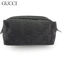 【冬SALE30%OFFクーポン】グッチ ポーチ 化粧ポーチ レディース メンズ GGキャンバス ブラック シルバー キャンバス×レザー GUCCI 【グッチ】 T17602 【中古】