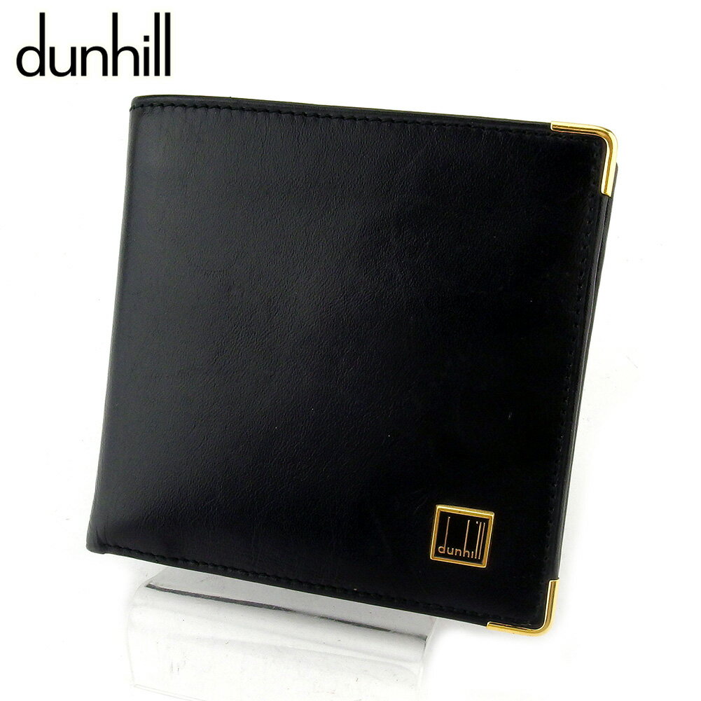 【スプリングセール30％OFF】ダンヒル 二つ折り 財布 メンズ ロゴプレート ブラック ゴールド レザー dunhill 二つ折りサイフ 財布 サイフ 収納ブランド財布 ユニセックス 小物 男性 女性 良品 【ダンヒル】 T17784 【中古】