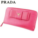【スプリングセール】プラダ 長財布 ラウンドファスナー 財布 レディース リボン ピンク ゴールド サフィアーノレザー PRADA 長サイフ サイフ 収納ブラン...