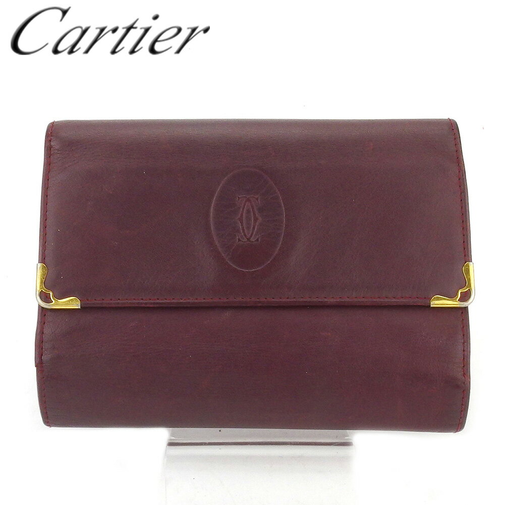 【スプリングセール30％OFF】カルティエ 三つ折り 財布 ガマ口 財布 レディース メンズ マストライン ボルドー レザー Cartier 三つ折りサイフ サイフ 財布 折りタタミブランド 三つ折り財布財布 ユニセックス 小物 人気 男性 女性 T17823 【中古】