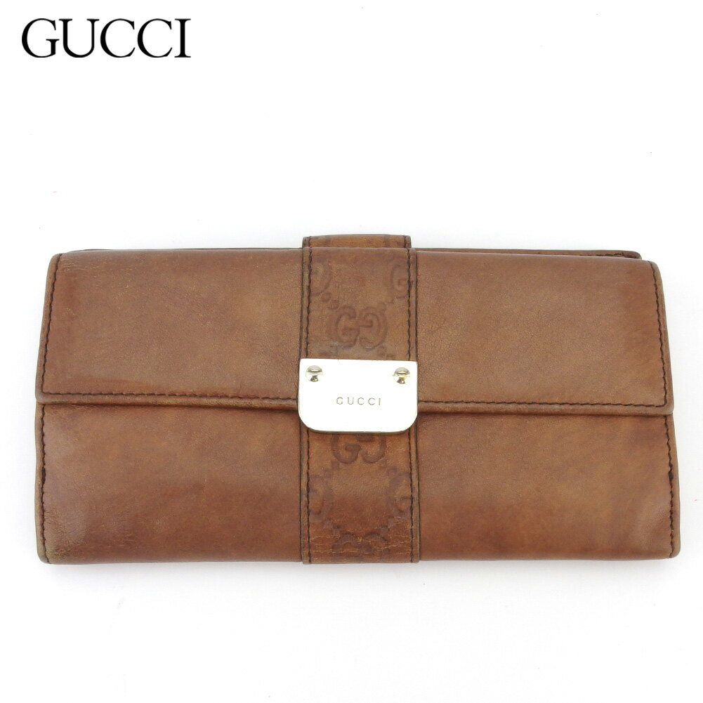 【スプリングセール30％OFF】グッチ 長財布 Wホック レディース メンズ グッチシマ ブラウン レザー GUCCI 【グッチ】 T17844 【中古】