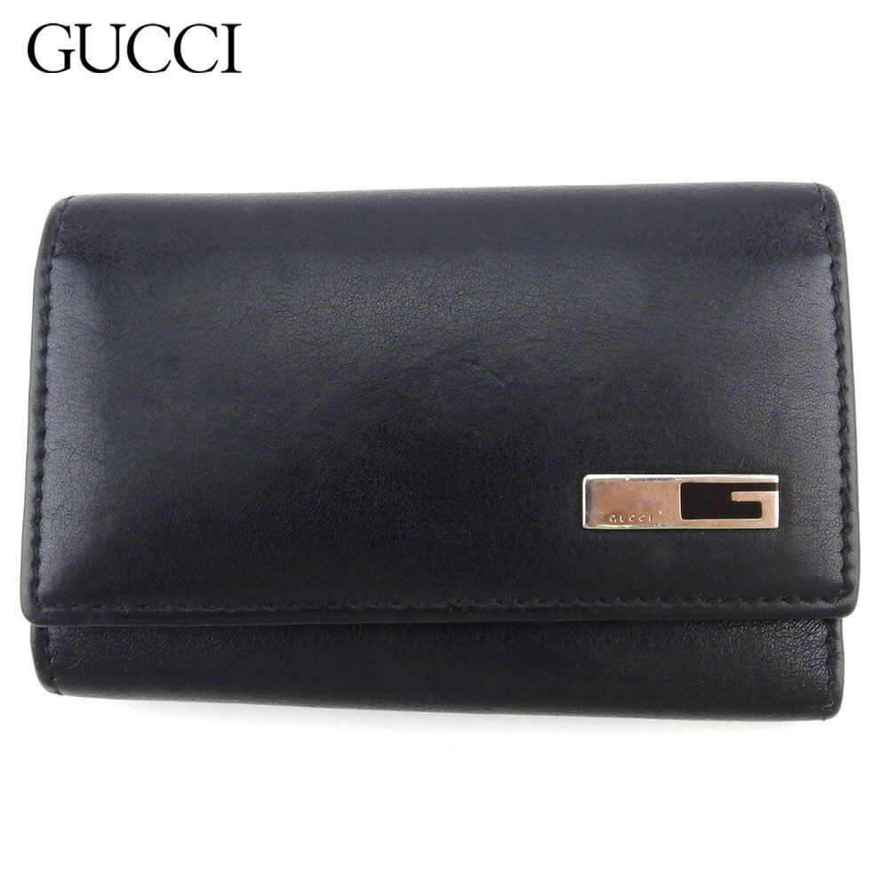 【スプリングセール30％OFF】グッチ キーケース 6連キーケース メンズ Gマーク ブラック シルバー レザー GUCCI 【グッチ】 F1675 【中古】