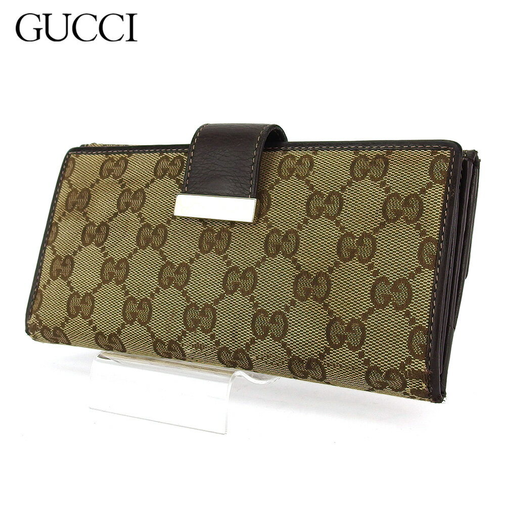 【スプリングセール30％OFF】グッチ 長財布 Wホック レディース メンズ GG柄 ブラウン ベージュ キャンバス×レザー Gucci 【グッチ】 t18434s 【中古】