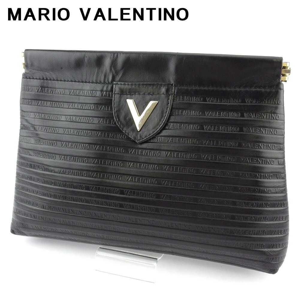 【スプリングセール30％OFF】マリオ ヴァレンティノ クラッチバッグ セカンドバッグ バッグ レディース メンズ Vマーク ブラック シルバー レザー MARIO VALENTINO t18775s 【中古】