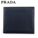 【春の大感謝祭 30％OFF】プラダ 二つ折り 財布 ミニ財布 メンズ ロゴ ネイビー サフィアーノレザー PRADA 【プラダ】 t18785s 【中古】