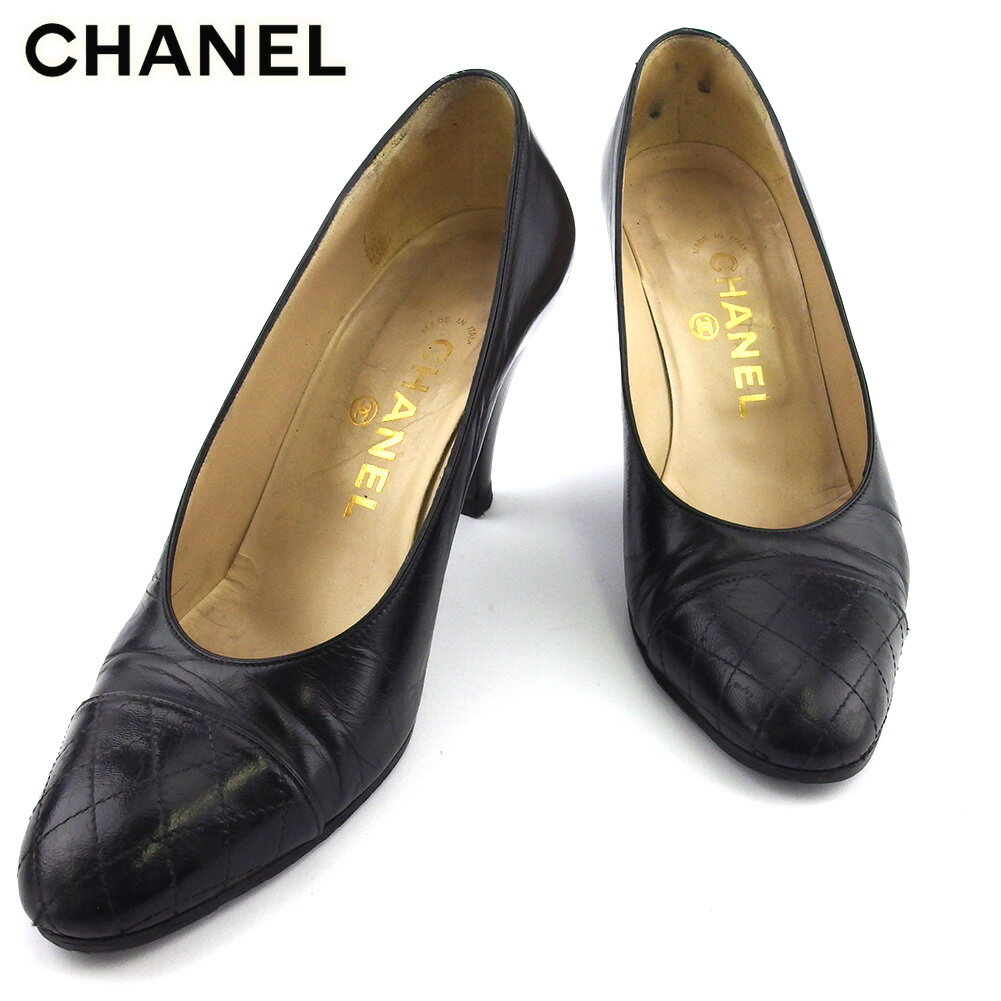 【スプリングセール30％OFF】シャネル パンプス シューズ 靴 レディース ラウンドトゥ マトラッセ ブラック レザー CHANEL 【シャネル】 t18791s 【中古】