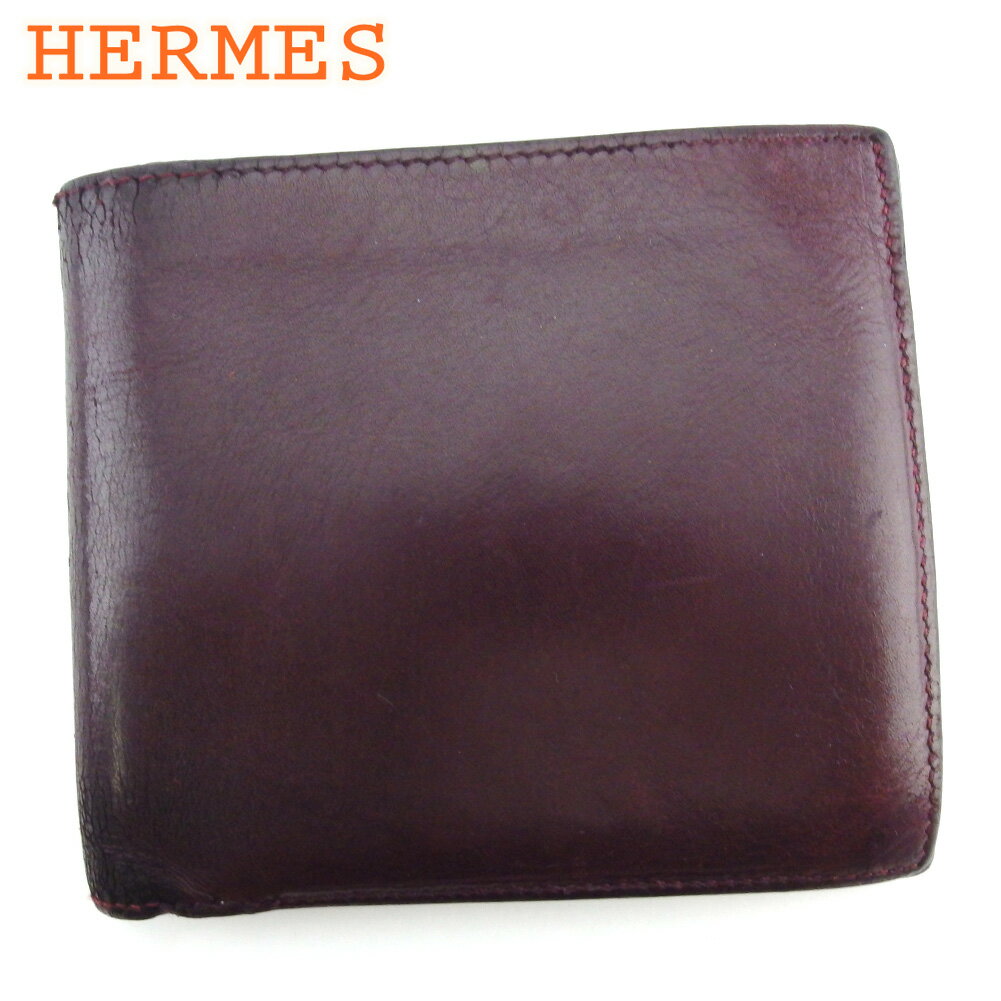 【スプリングセール30％OFF】エルメス 二つ折り 札入れ ミニ札入れ メンズ ボルドー レザー HERMES T18826 【中古】