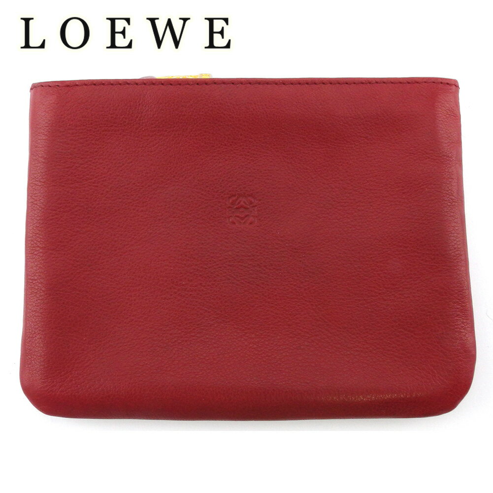 【スプリングセール30％OFF】ロエベ ポーチ 化粧ポーチ レディース アナグラム レッド ゴールド レザー LOEWE 【ロエベ】 L3232 【中古】