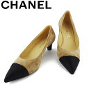 【スプリングセール】シャネル パンプス シューズ 靴 レディース ♯36C ココマーク バイカラー ベージュ ブラック ヌバック×サテン CHANEL T189...