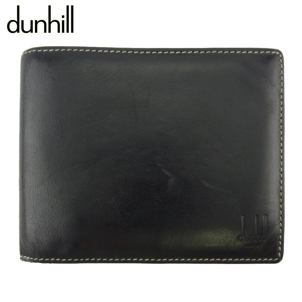 【スプリングセール30％OFF】ダンヒル 二つ折り 財布 ミニ財布 メンズ ロングテールロゴ ADV8 ブラック レザー dunhill t19006s 【中古】