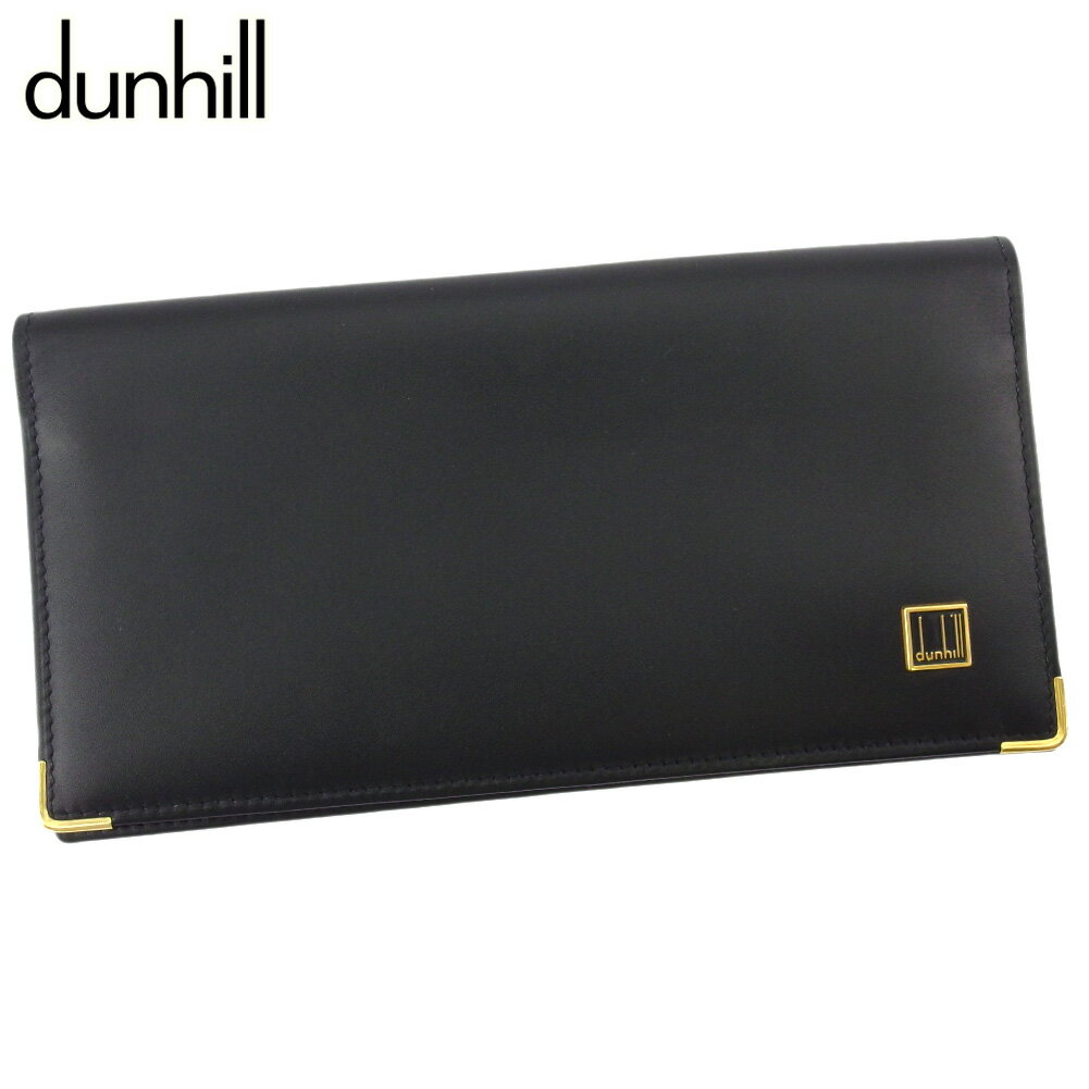 【スプリングセール30％OFF】ダンヒル 長札入れ 札入れ メンズ ロゴプレート ブラック ゴールド レザー dunhill t19038s 【中古】