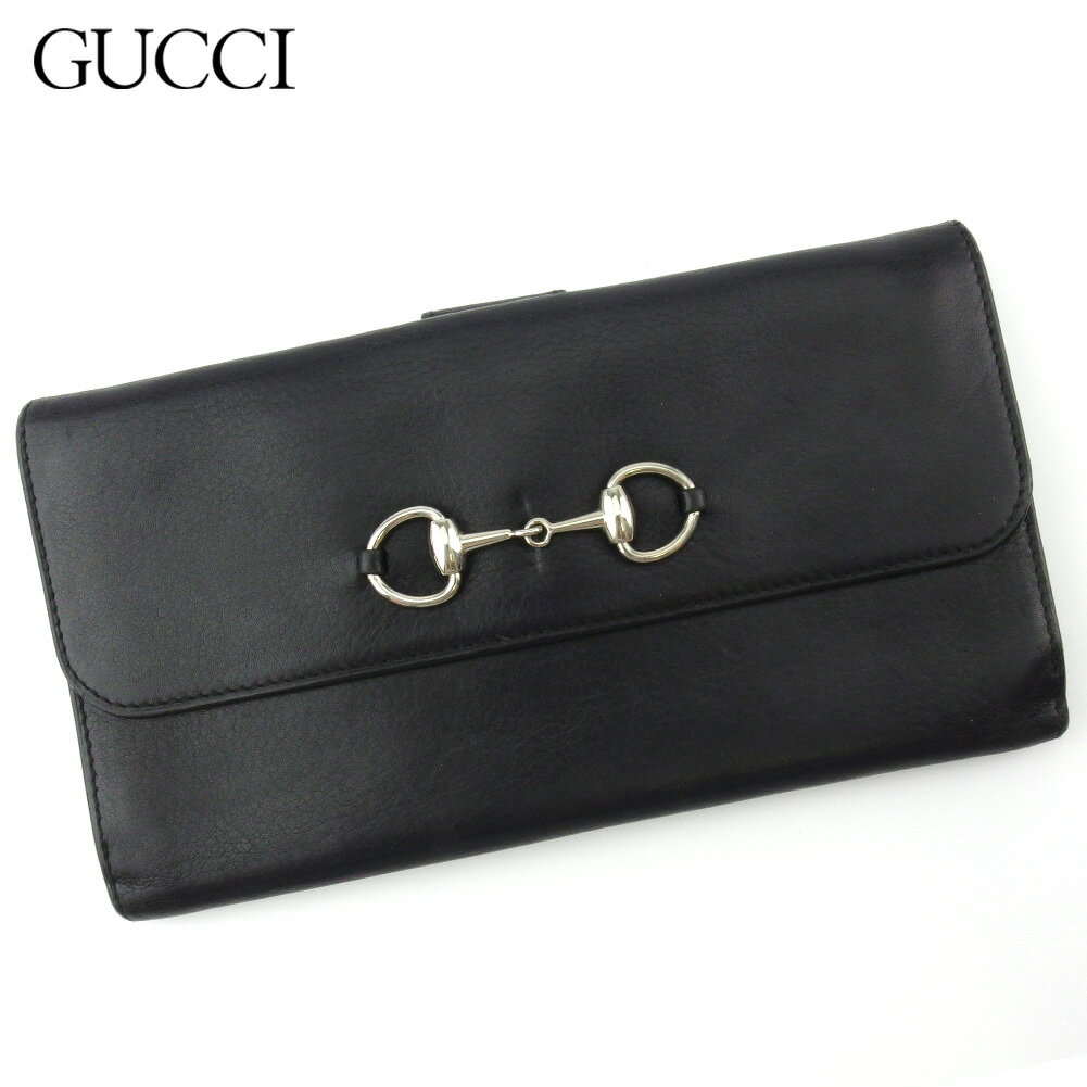 【スプリングセール30％OFF】グッチ 長財布 Wホック 財布 レディース メンズ ホースビット ブラック シルバー レザー GUCCI 【グッチ】 L3469 【中古】