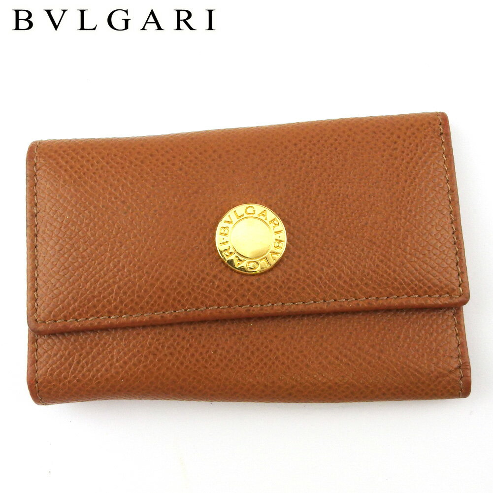 【スプリングセール】ブルガリ キーケース 6連キーケース レディース メンズ ロゴボタン ライトブラウン ゴールド レザー BVLGARI T19264 【中古】