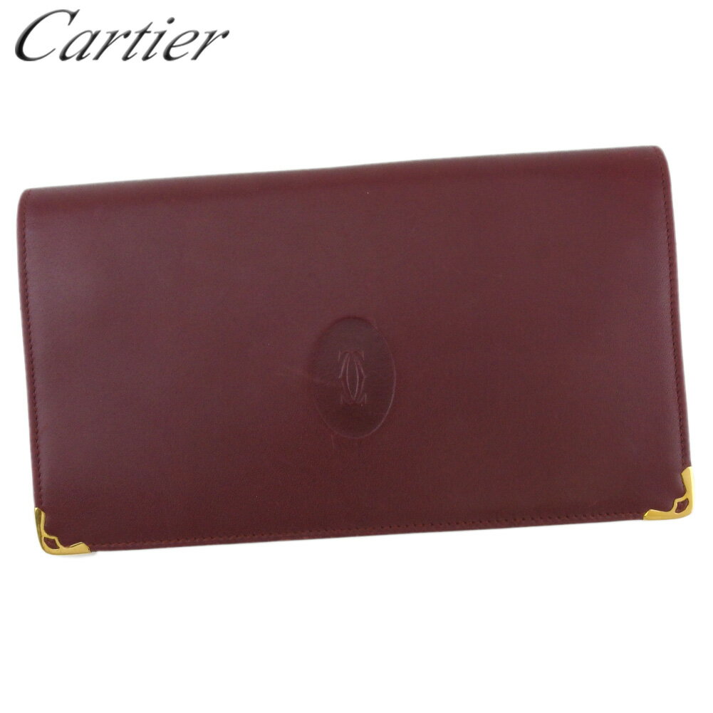 【2000円オフクーポン】 【中古】 カルティエ Cartier 長財布 がま口 ファスナー付き 財布 クラッチバッグ マストライン レディース メンズ l3418_b