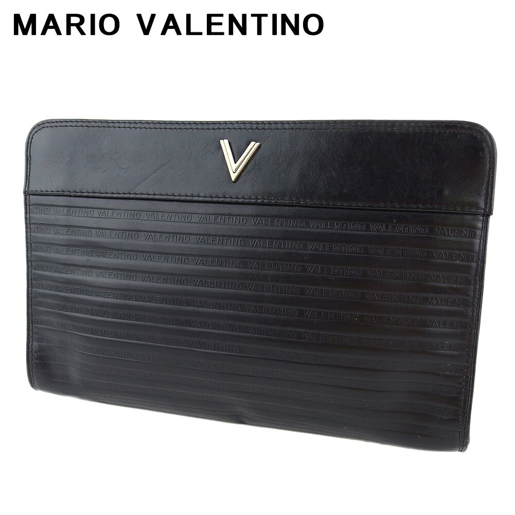 【スプリングセール30％OFF】マリオ ヴァレンティノ クラッチバッグ セカンドバッグ バッグ レディース メンズ Vマーク ブラック ゴールド シルバー レザー MARIO VALENTINO l3514s 【中古】